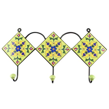 Navy Blue Flower Ceramic Tile Hook